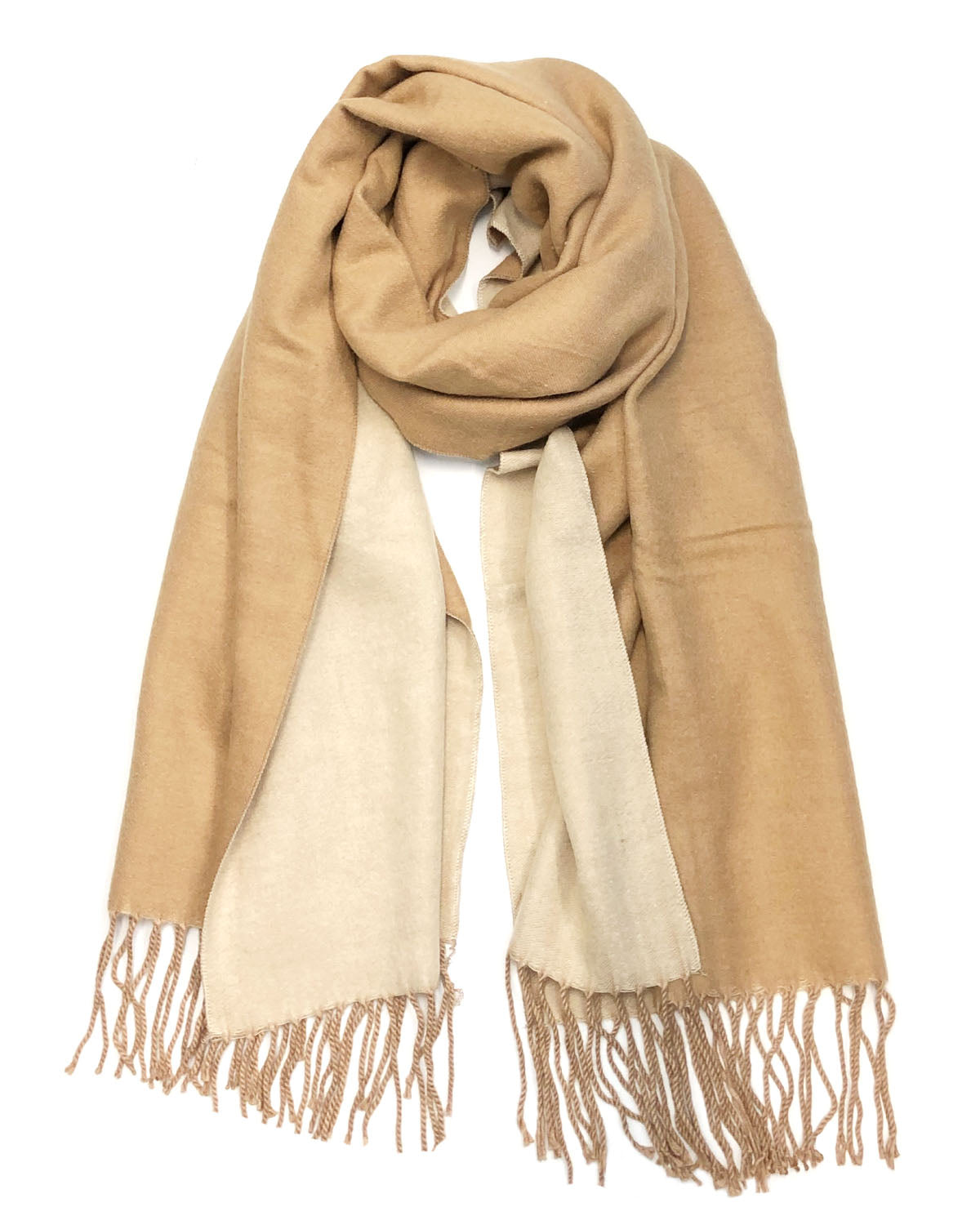 Wrapables Soft Cashmere Feeling Scarf, Large Two-Tone Winter Scarf Wrap Shawl, Camel / Beige