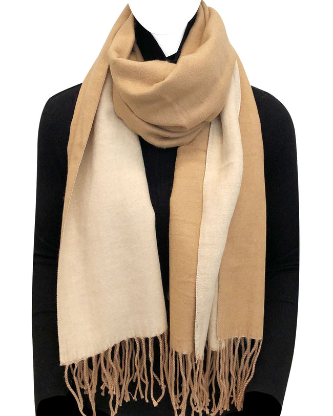 Wrapables Soft Cashmere Feeling Scarf, Large Two-Tone Winter Scarf Wrap Shawl, Camel / Beige