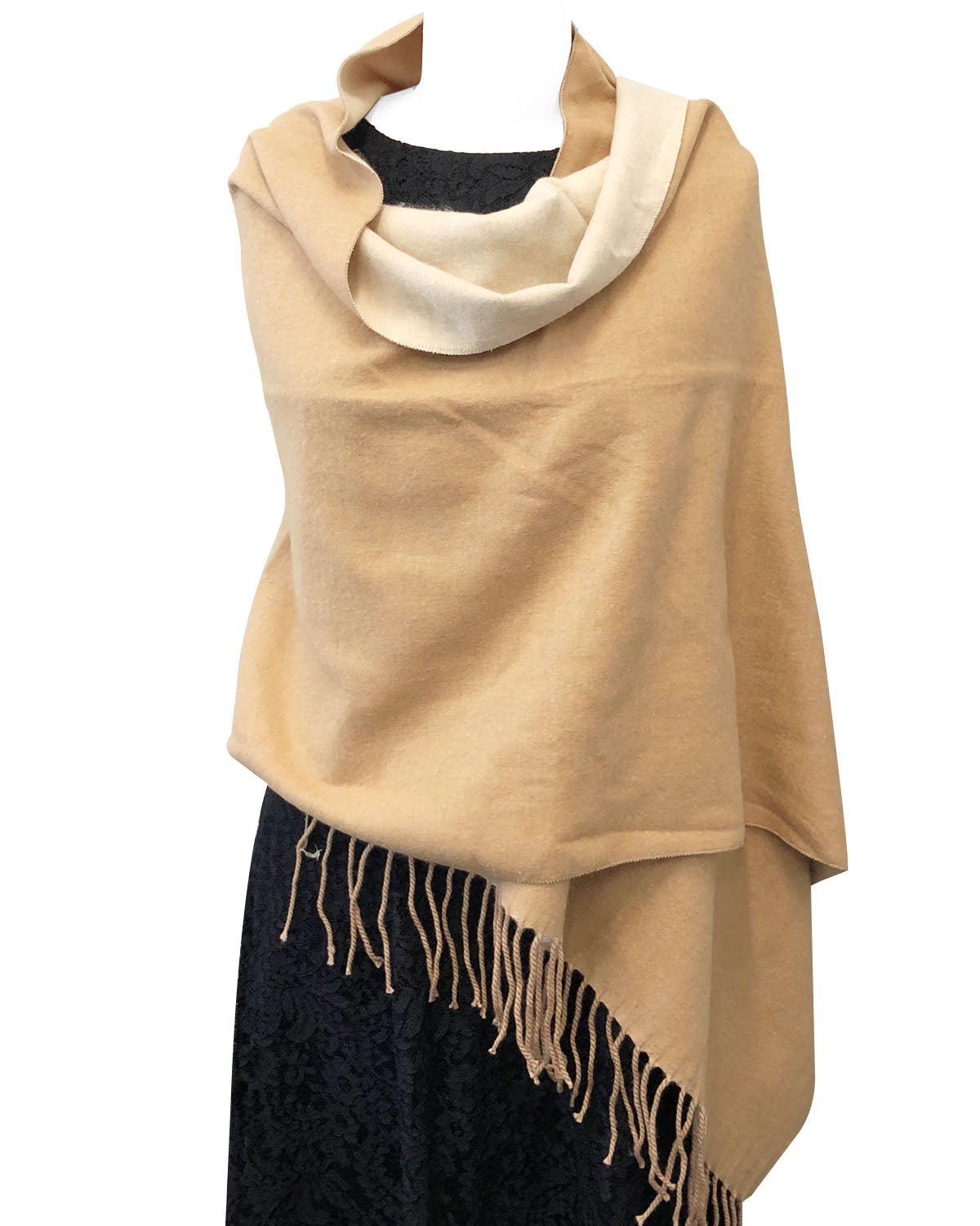 Wrapables Soft Cashmere Feeling Scarf, Large Two-Tone Winter Scarf Wrap Shawl, Camel / Beige