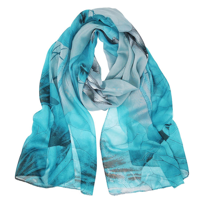 Wrapables Lightweight Sheer Silky Feeling Georgette Scarf, Aqua Lotus Flower