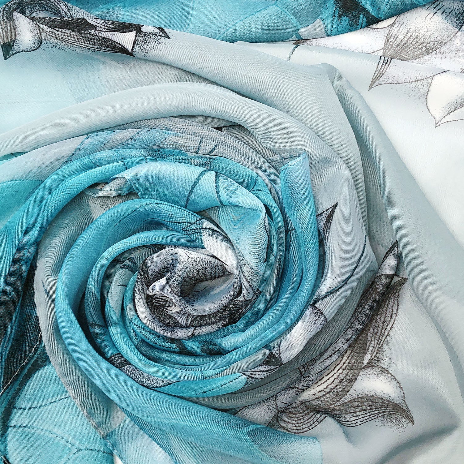 Wrapables Lightweight Sheer Silky Feeling Georgette Scarf, Aqua Lotus Flower