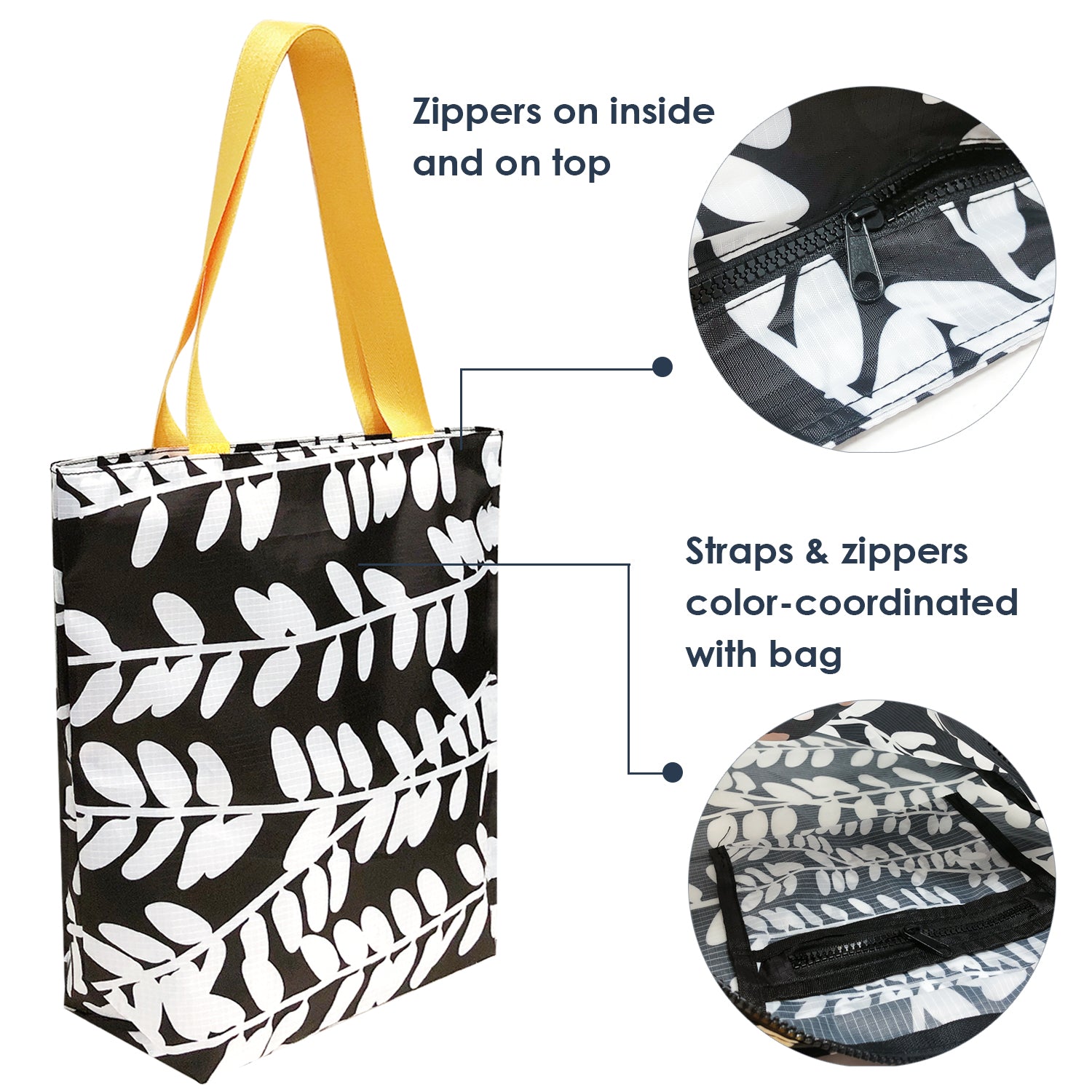 Wrapables Stylish Compact Folding Ripstop Polyester Tote Bag, Shoulder Bag, Travel Bag, Shopping Bag, Midnight Floral