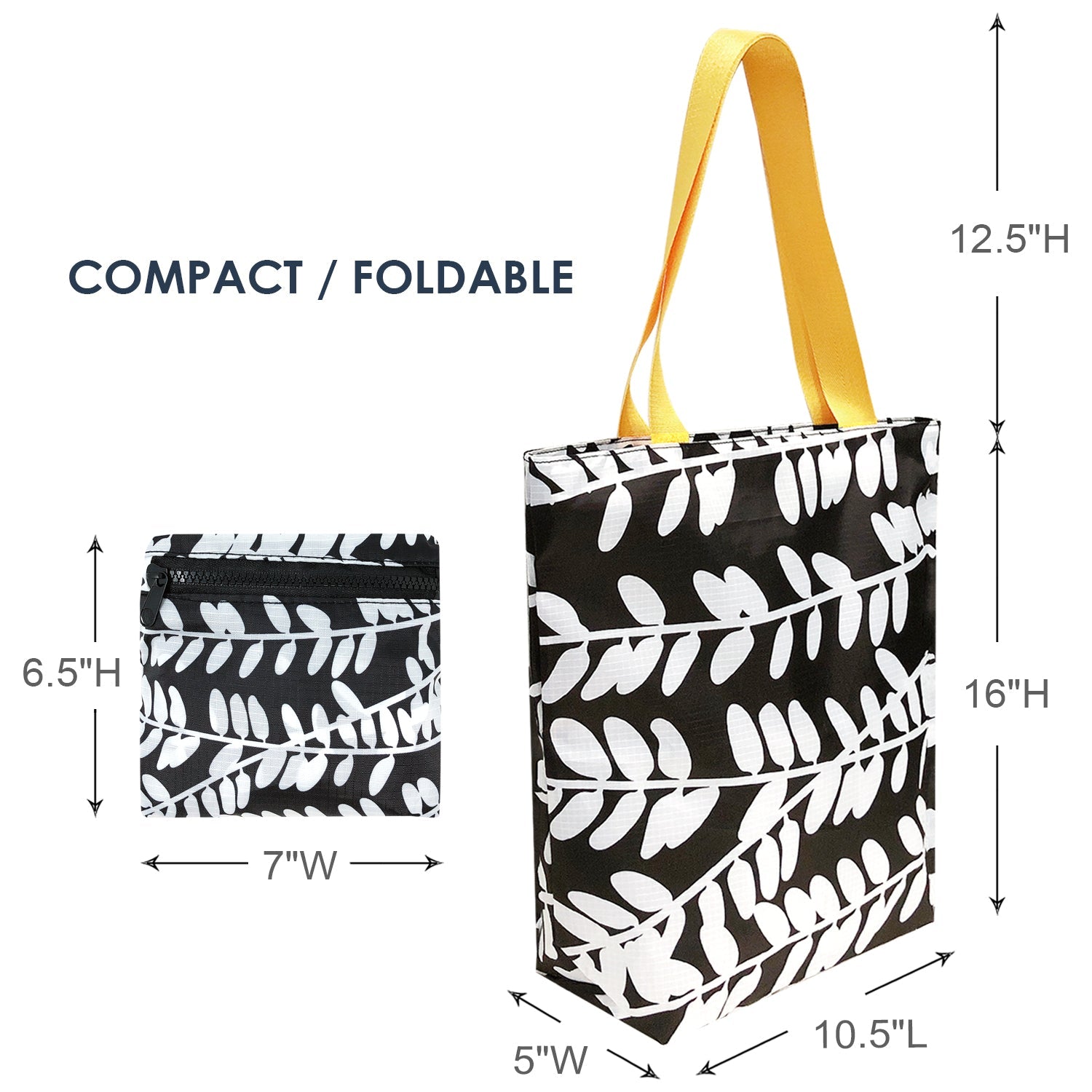 Wrapables Stylish Compact Folding Ripstop Polyester Tote Bag, Shoulder Bag, Travel Bag, Shopping Bag, Midnight Floral