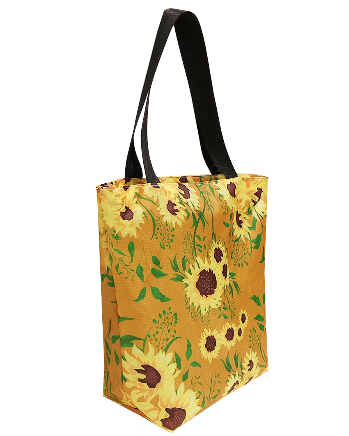 Wrapables Stylish Compact Folding Ripstop Polyester Tote Bag, Shoulder Bag, Travel Bag, Shopping Bag, Sunflowers Harvest