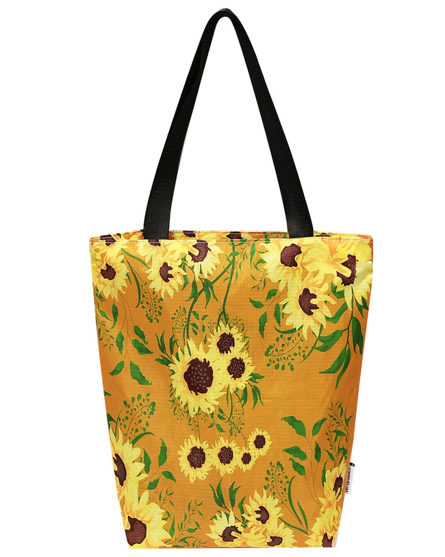 Wrapables Stylish Compact Folding Ripstop Polyester Tote Bag, Shoulder Bag, Travel Bag, Shopping Bag, Sunflowers Harvest