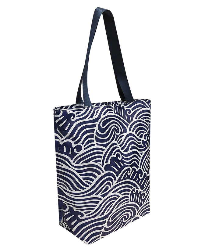 Wrapables Stylish Compact Folding Ripstop Polyester Tote Bag, Shoulder Bag, Travel Bag, Shopping Bag, Navy Swirls