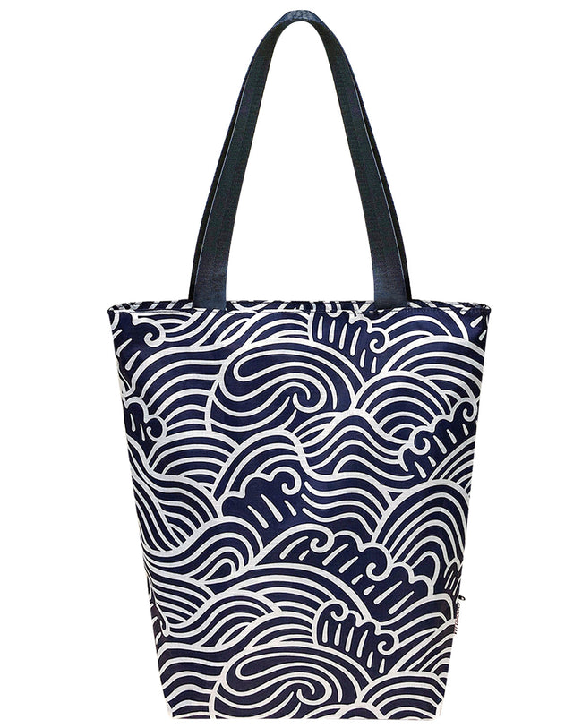 Wrapables Stylish Compact Folding Ripstop Polyester Tote Bag, Shoulder Bag, Travel Bag, Shopping Bag, Navy Swirls