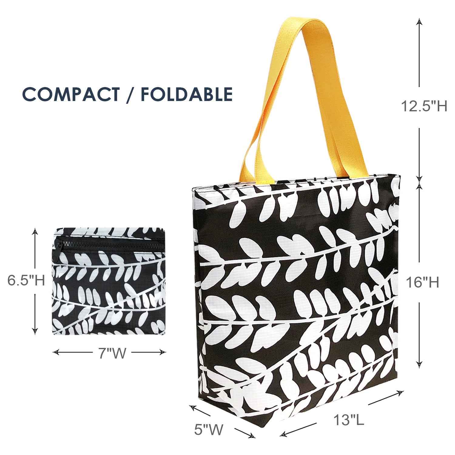 Wrapables Stylish Compact Folding Ripstop Polyester Tote Bag, Shoulder Bag, Travel Bag, Shopping Bag, Midnight Floral