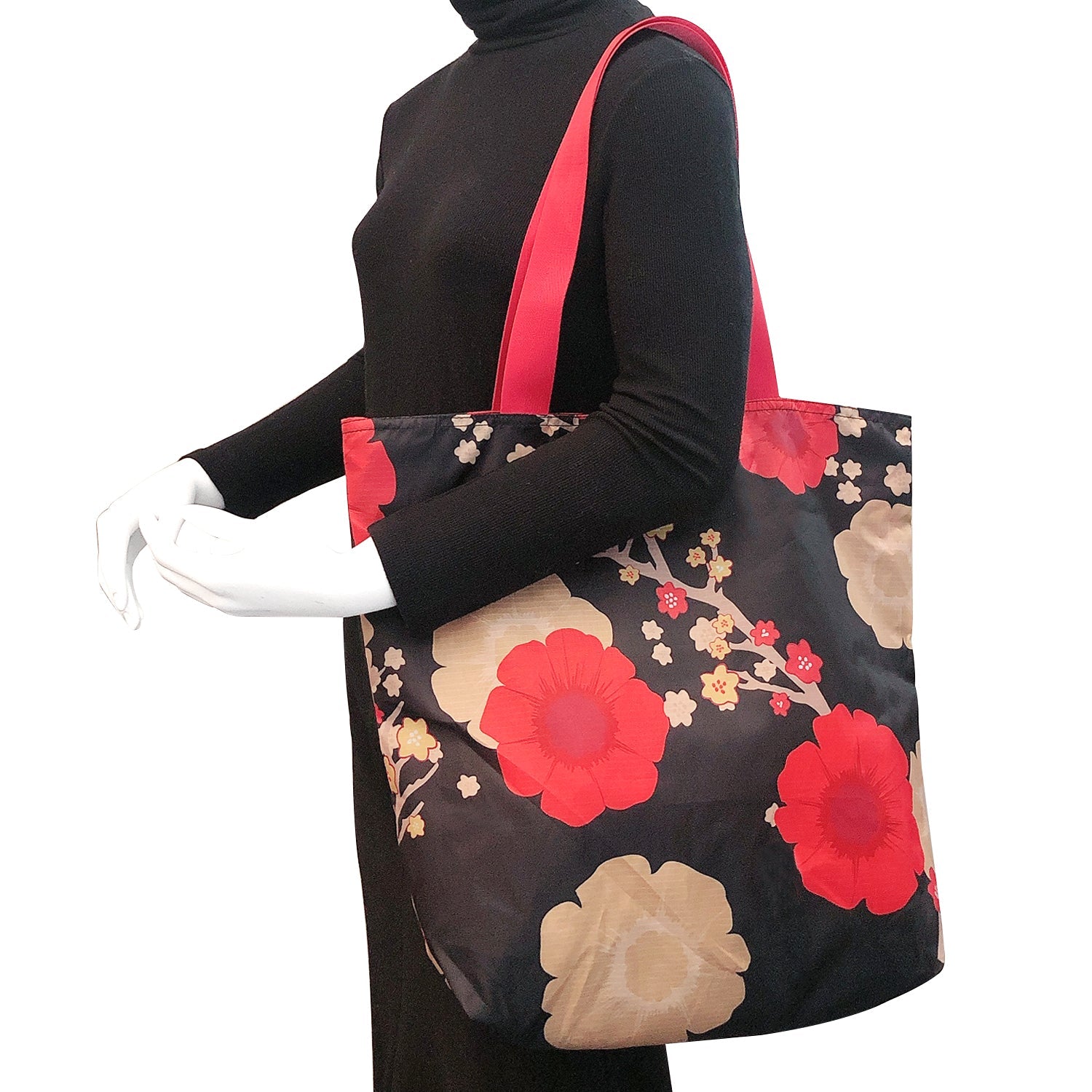 Wrapables Stylish Compact Folding Ripstop Polyester Tote Bag, Shoulder Bag, Travel Bag, Shopping Bag, Midnight Floral