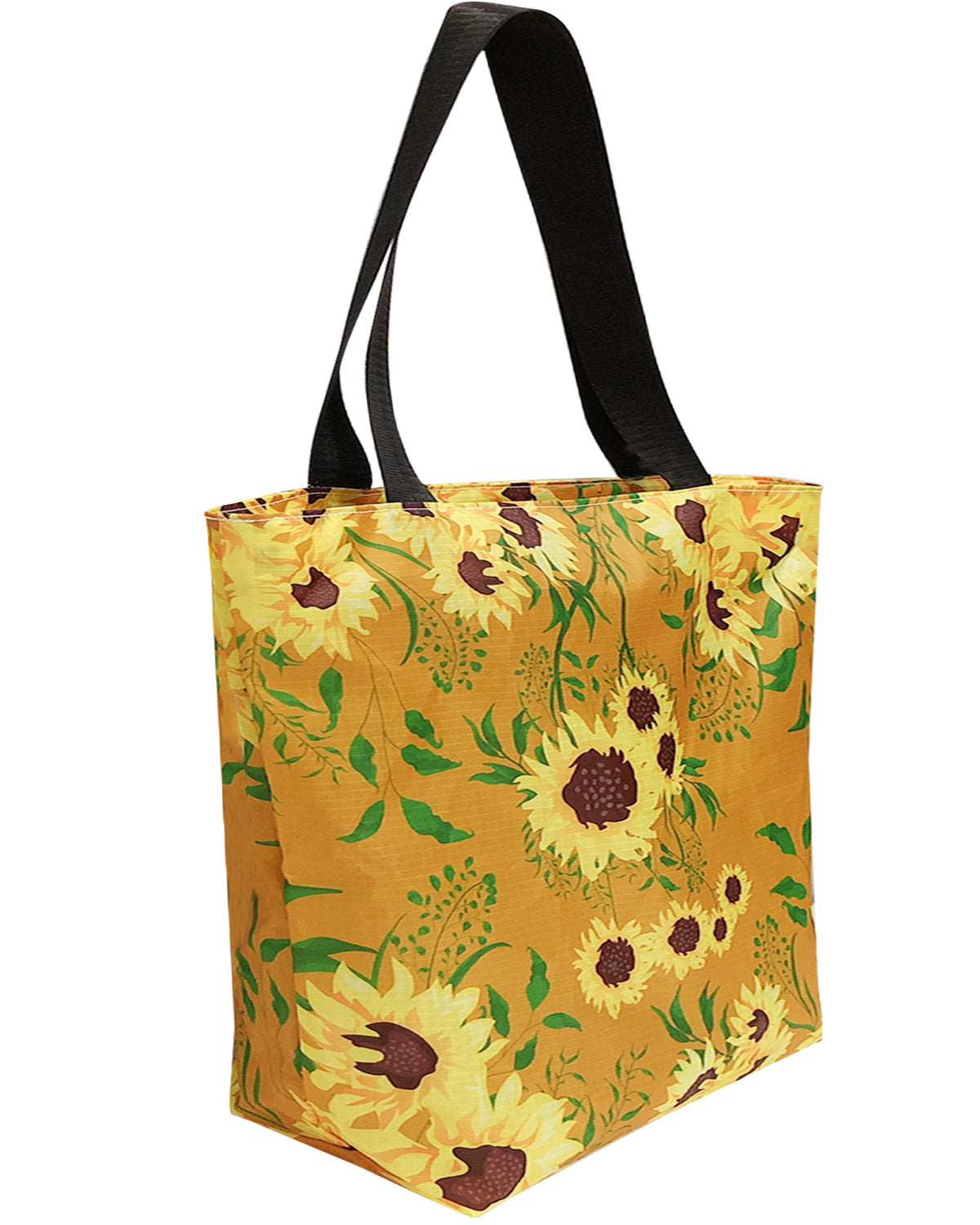 Wrapables Stylish Compact Folding Ripstop Polyester Tote Bag, Shoulder Bag, Travel Bag, Shopping Bag, Sunflowers Harvest