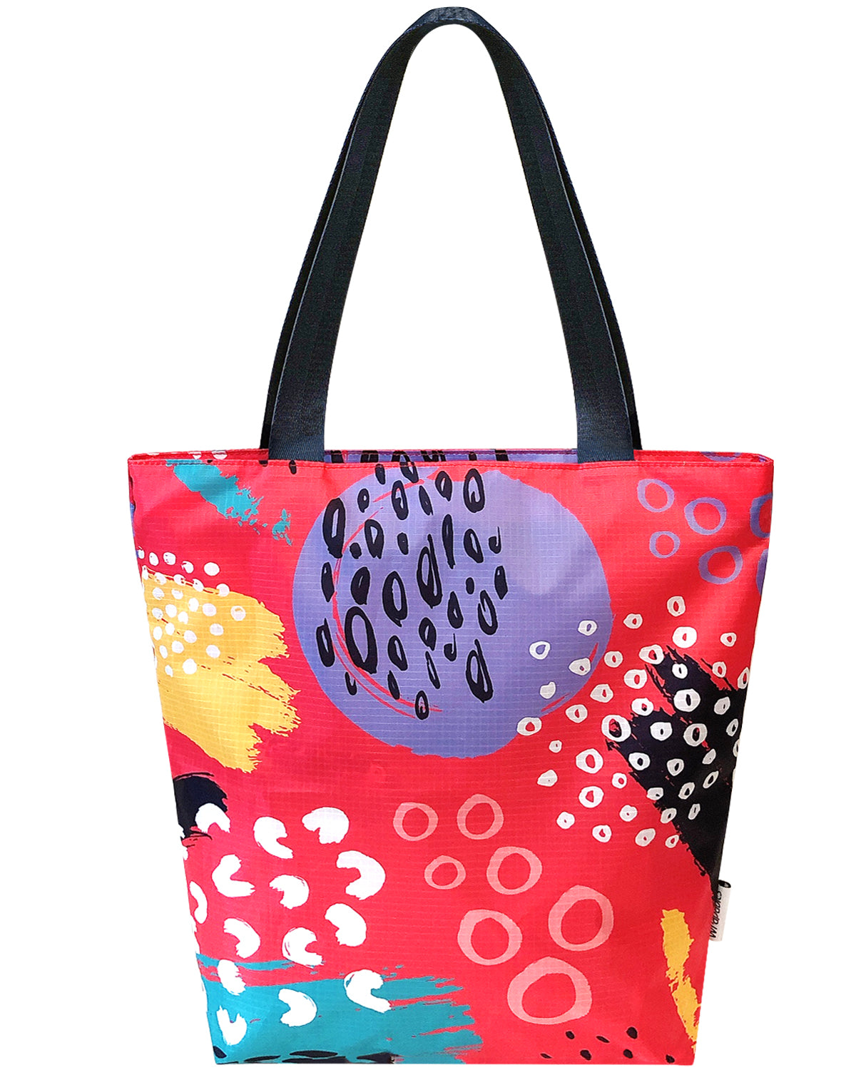 Wrapables Stylish Compact Folding Ripstop Polyester Tote Bag, Shoulder Bag, Travel Bag, Shopping Bag, Bright Retro