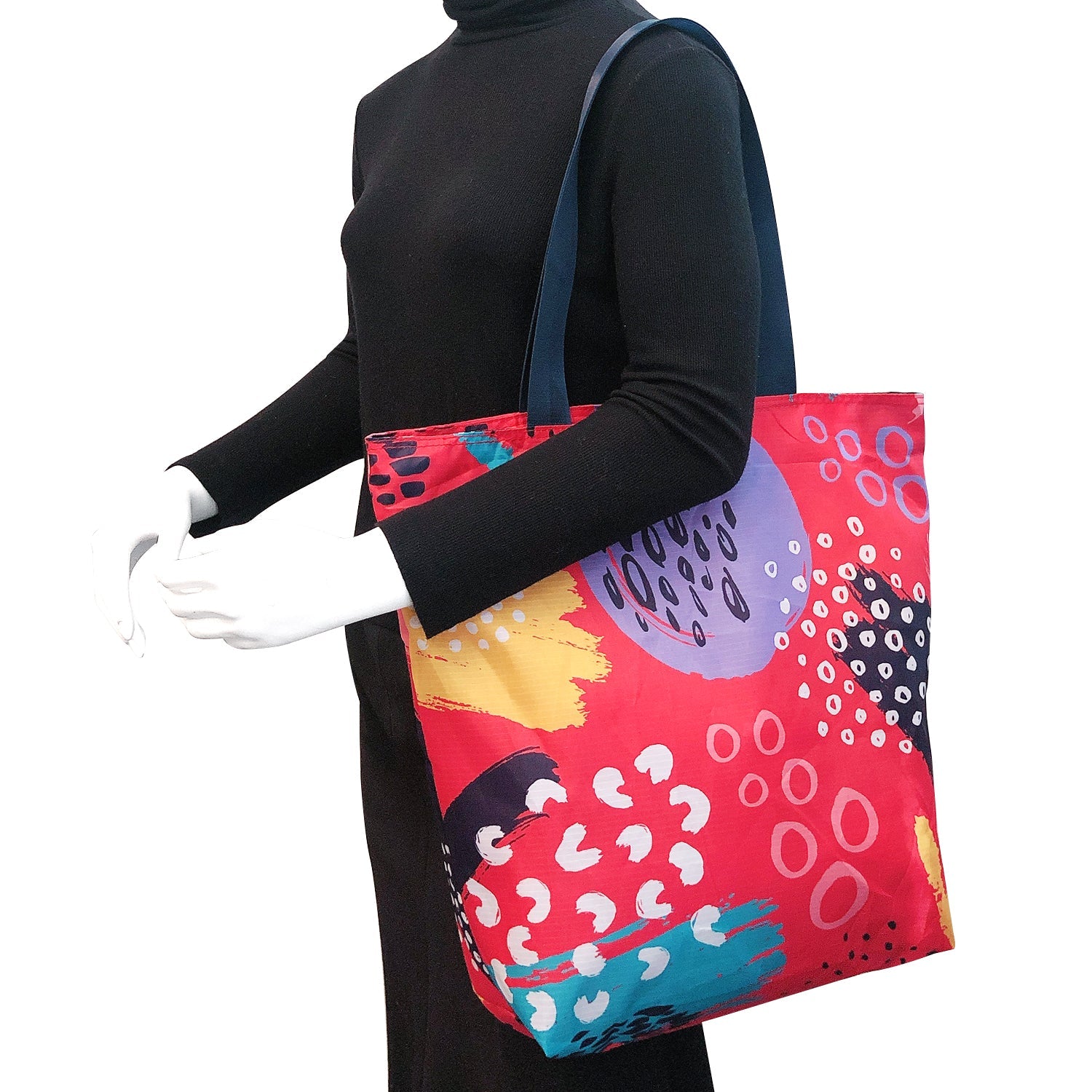 Wrapables Stylish Compact Folding Ripstop Polyester Tote Bag, Shoulder Bag, Travel Bag, Shopping Bag, Bright Retro