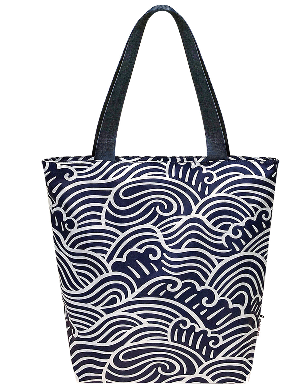 Wrapables Stylish Compact Folding Ripstop Polyester Tote Bag, Shoulder Bag, Travel Bag, Shopping Bag, Navy Swirls