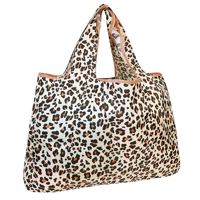 Wrapables Large Nylon Reusable Shopping Bag, Foldable Shopping Tote Bag, Reusable Grocery Bag, Travel Bag, Wild Cat