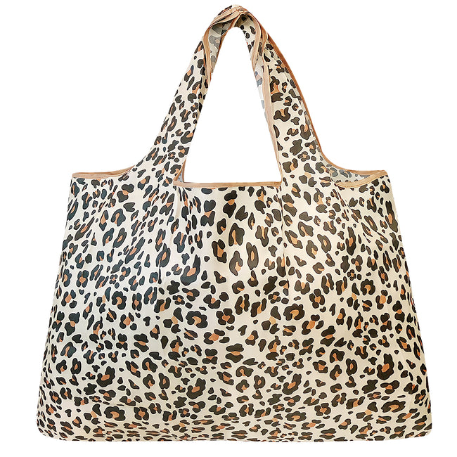 Wrapables Large Nylon Reusable Shopping Bag, Foldable Shopping Tote Bag, Reusable Grocery Bag, Travel Bag, Wild Cat
