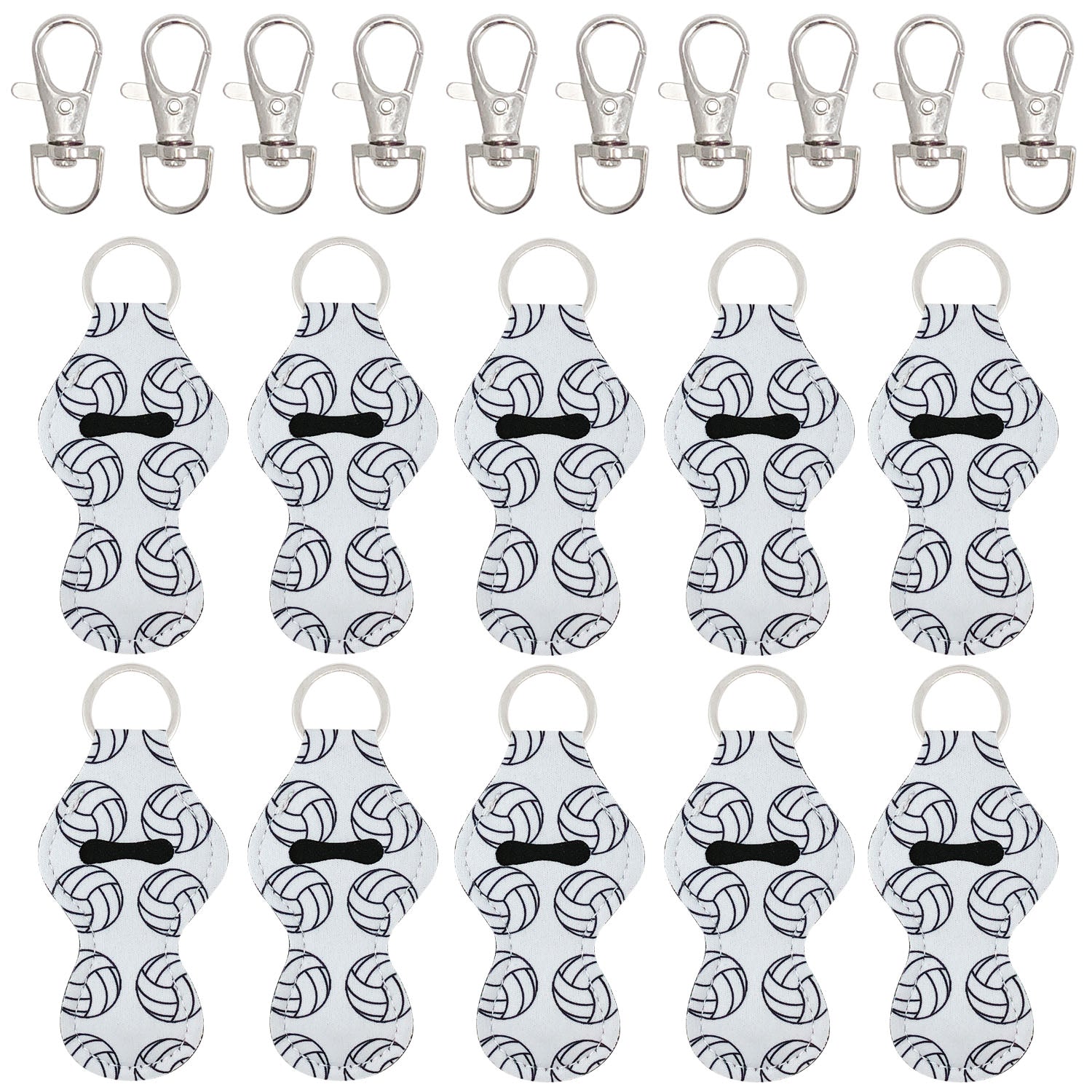 Wrapables 10 Pack Chapstick Holder Keychain with 10 Pieces Metal Clasps, Volleyball