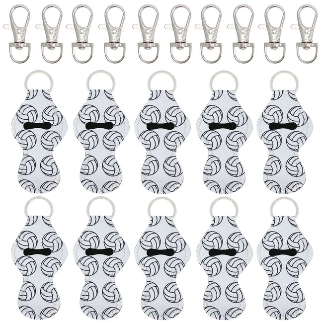 Wrapables 10 Pack Chapstick Holder Keychain with 10 Pieces Metal Clasps, Volleyball