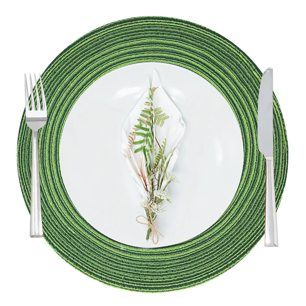 Wrapables 15" Woven Round Placemats (Set of 6), Green