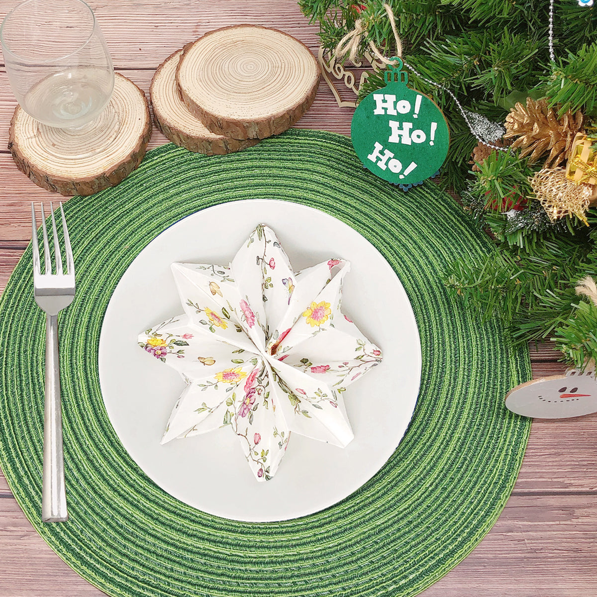 Wrapables 15" Woven Round Placemats (Set of 6), Green