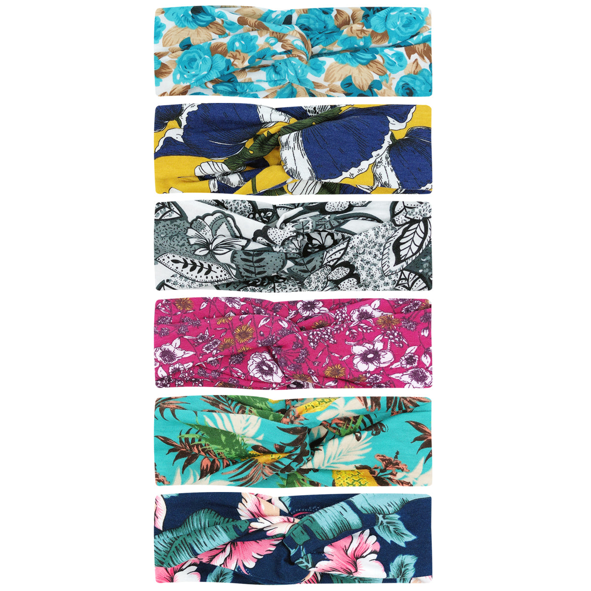 Wrapables Boho Vintage Floral Elastic Headbands for Sports, Yoga, Workouts, Facials (Set of 6), (Knotted) Vintage