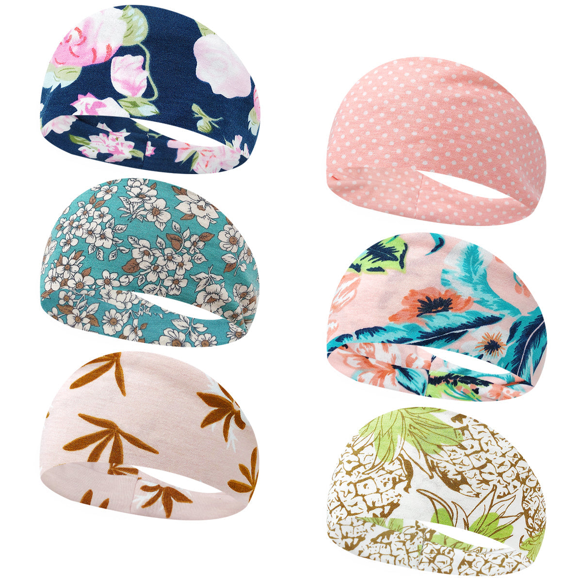 Wrapables Boho Vintage Floral Elastic Headbands for Sports, Yoga, Workouts, Facials (Set of 6), Classic