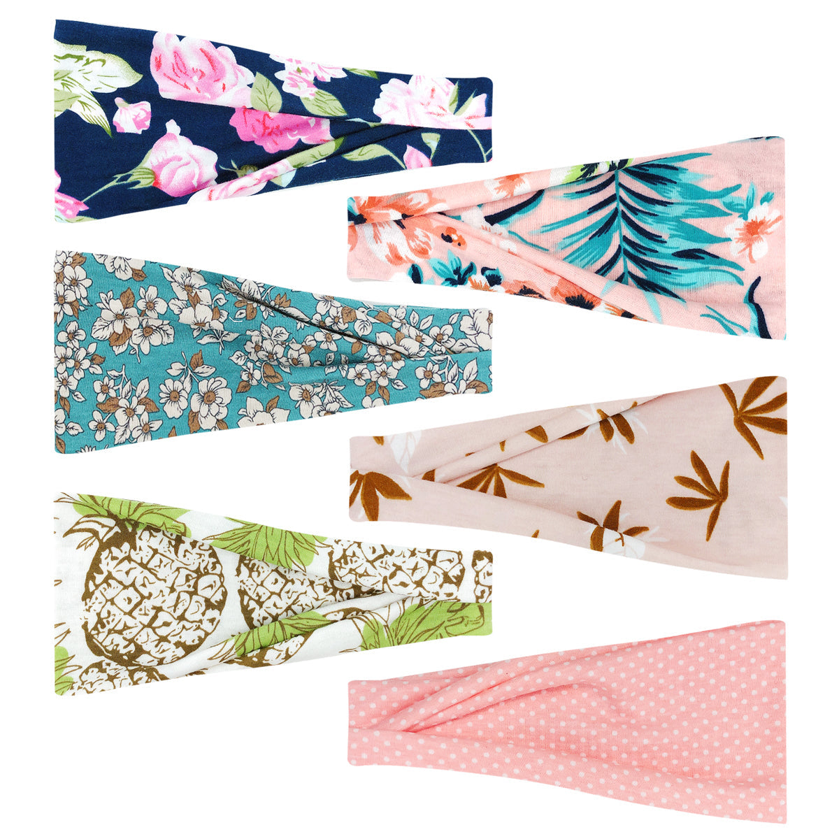 Wrapables Boho Vintage Floral Elastic Headbands for Sports, Yoga, Workouts, Facials (Set of 6), Classic