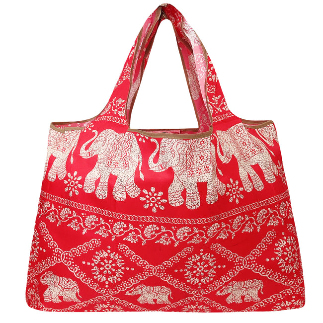 Wrapables Eco-Friendly Large Nylon Reusable Shopping Bag, Regal Elephants