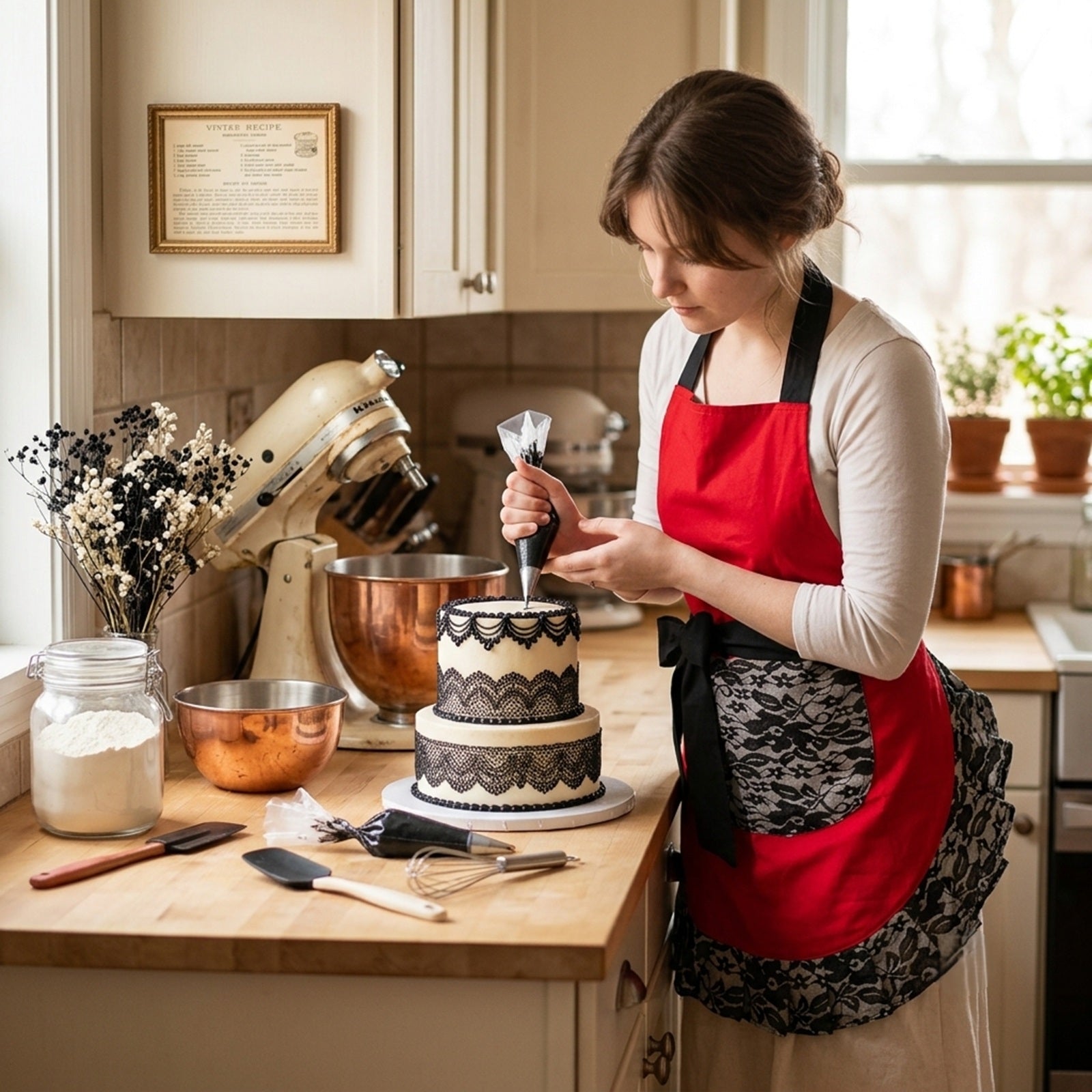 Wrapables Classic Vintage Apron, Stylish Cooking Apron