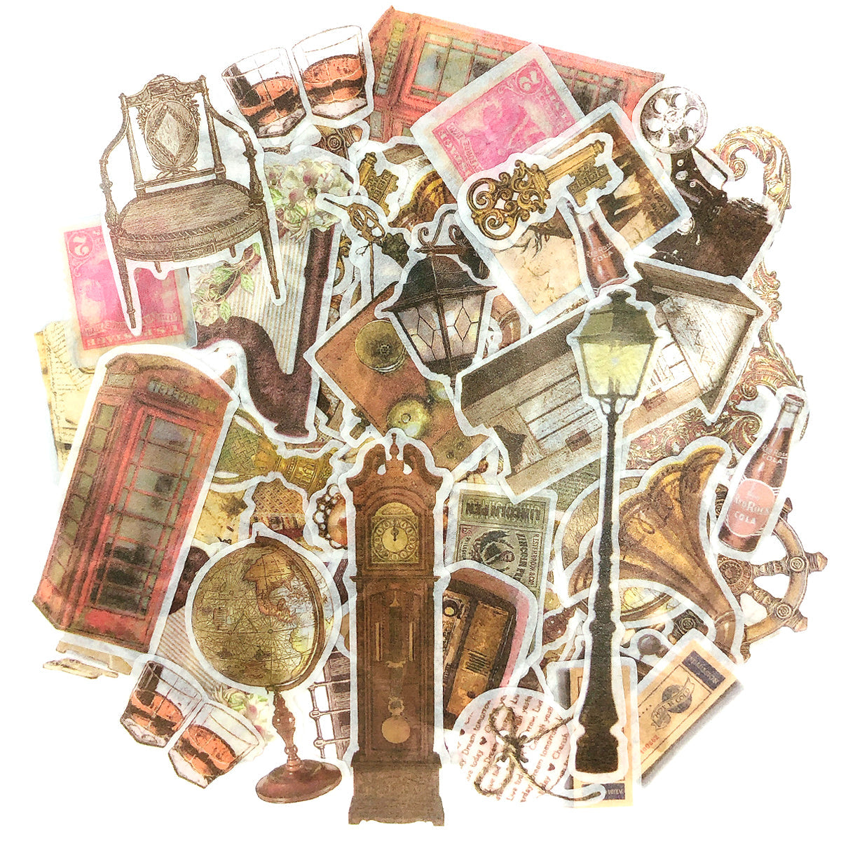 Wrapables Decorative Scrapbooking Washi Stickers, DIY Crafts for Stationery, Diary, Card Making (60 pcs), Vintage