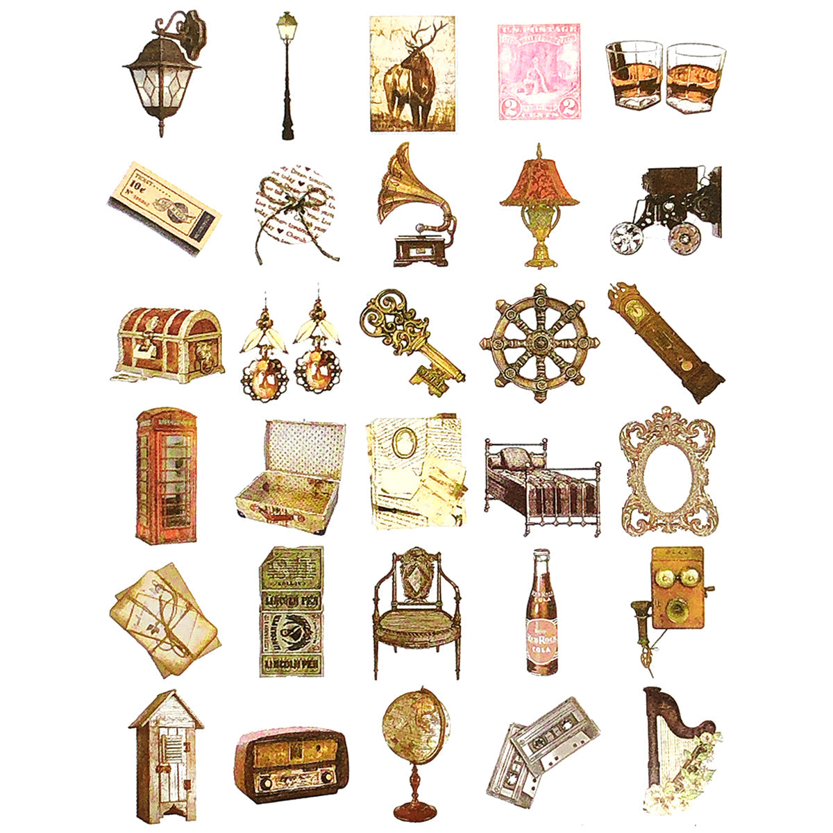 Wrapables Decorative Scrapbooking Washi Stickers, DIY Crafts for Stationery, Diary, Card Making (60 pcs), Vintage