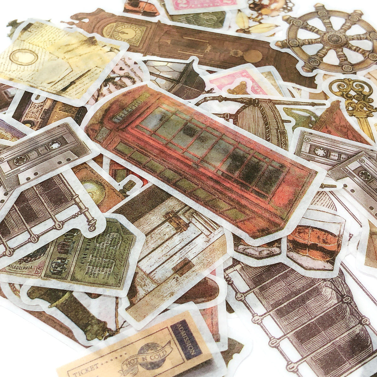 Wrapables Decorative Scrapbooking Washi Stickers, DIY Crafts for Stationery, Diary, Card Making (60 pcs), Vintage