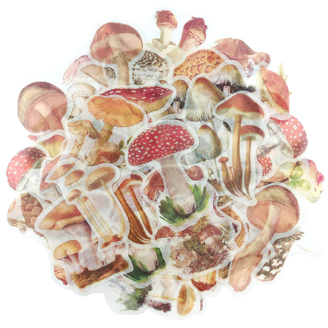 Wrapables Decorative Scrapbooking Washi Stickers, DIY Crafts for Stationery, Diary, Card Making (60 pcs), Mushrooms