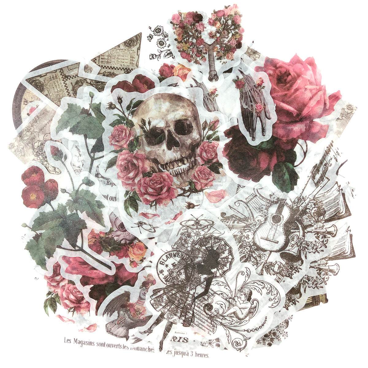 Wrapables Decorative Scrapbooking Washi Stickers, DIY Crafts for Stationery, Diary, Card Making (60 pcs), Skulls