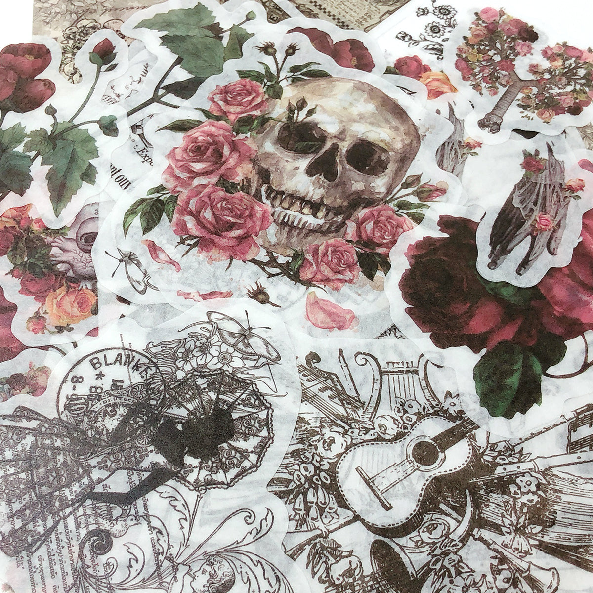 Wrapables Decorative Scrapbooking Washi Stickers, DIY Crafts for Stationery, Diary, Card Making (60 pcs), Skulls