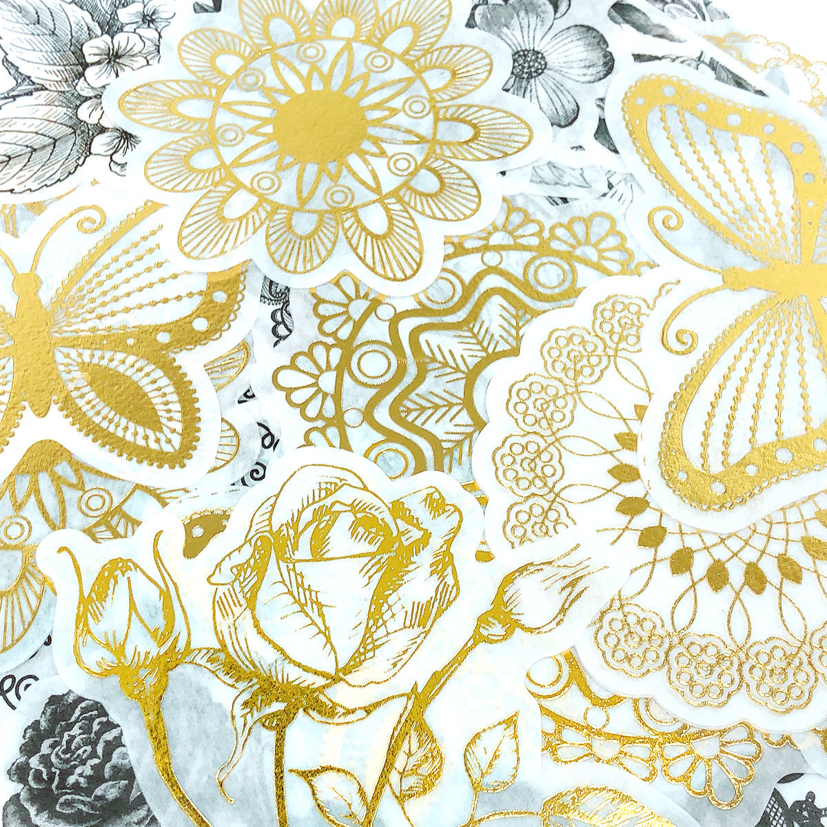 Wrapables Decorative Scrapbooking Washi Stickers, DIY Crafts for Stationery, Diary, Card Making (60 pcs), Golden Vintage