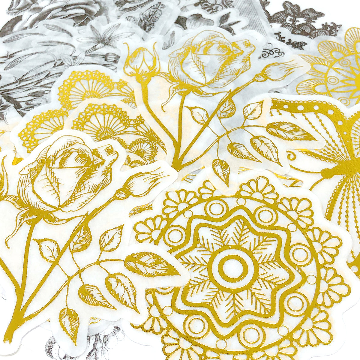 Wrapables Decorative Scrapbooking Washi Stickers, DIY Crafts for Stationery, Diary, Card Making (60 pcs), Golden Vintage