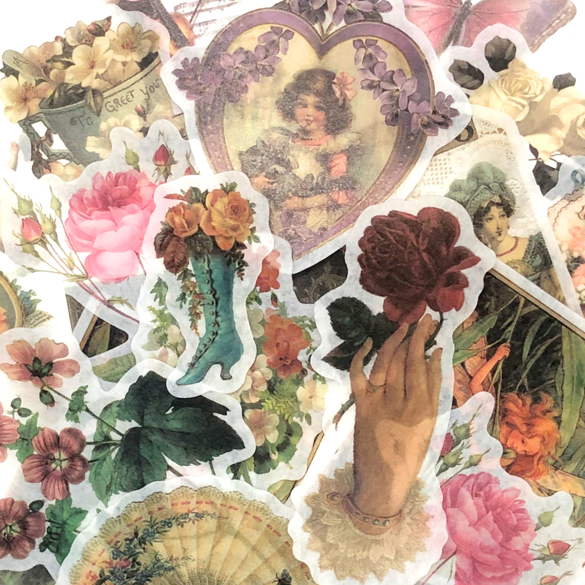 Wrapables Decorative Scrapbooking Washi Stickers, DIY Crafts for Stationery, Diary, Card Making (60 pcs), Romantic Vintage