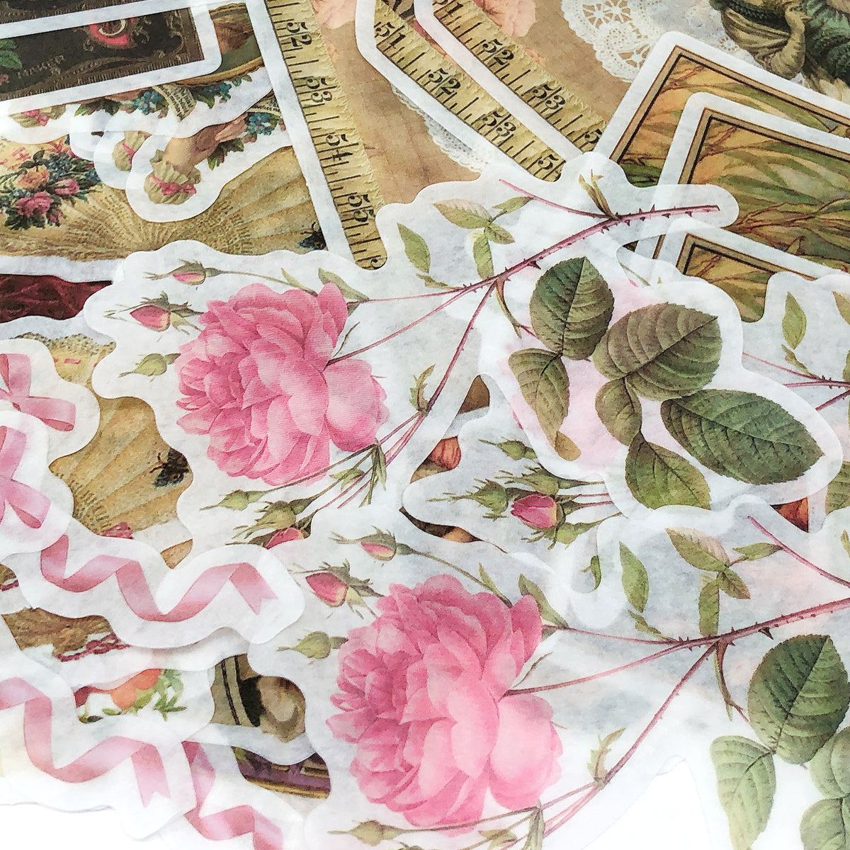 Wrapables Decorative Scrapbooking Washi Stickers, DIY Crafts for Stationery, Diary, Card Making (60 pcs), Romantic Vintage