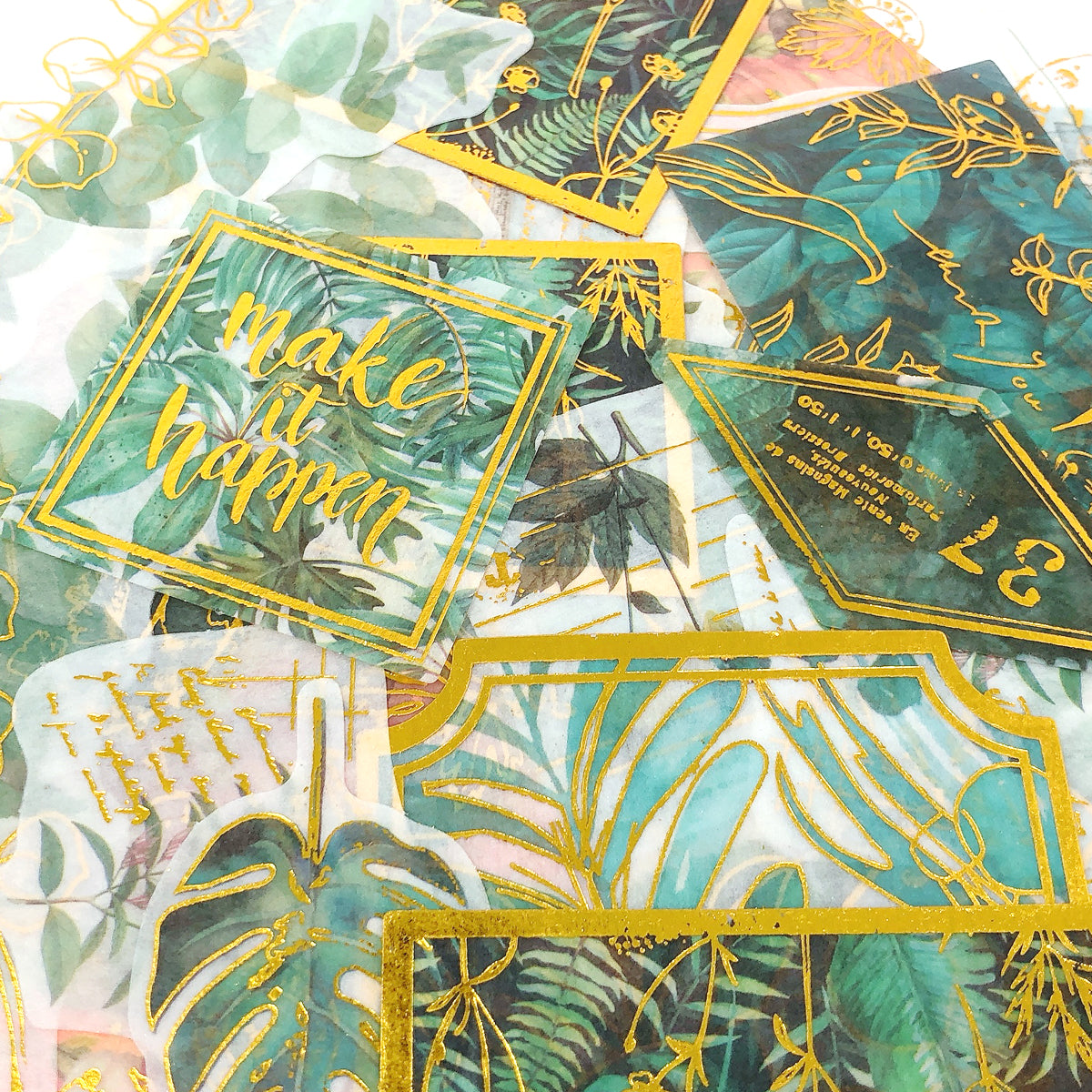 Wrapables Decorative Scrapbooking Washi Stickers, DIY Crafts for Stationery, Diary, Card Making (60 pcs), Green & Gold