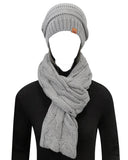 Wrapables Winter Warm Chunky Cable Knit Infinity Scarf and Beanie Set, Light Gray