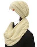 Wrapables Winter Warm Chunky Cable Knit Infinity Scarf and Beanie Set, Beige