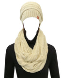 Wrapables Winter Warm Chunky Cable Knit Infinity Scarf and Beanie Set, Beige