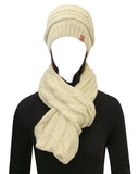 Wrapables Winter Warm Chunky Cable Knit Infinity Scarf and Beanie Set, Beige