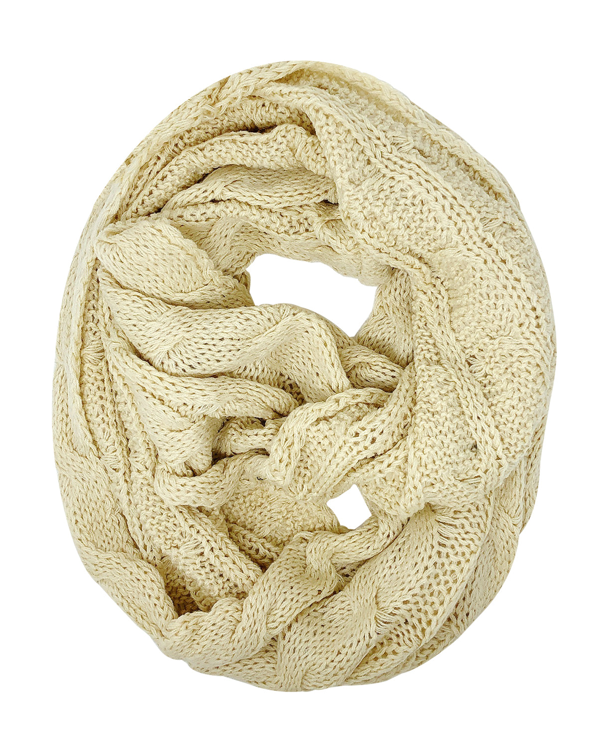 Wrapables Winter Warm Chunky Cable Knit Infinity Scarf and Beanie Set, Beige