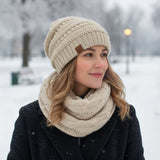 Wrapables Winter Warm Chunky Cable Knit Infinity Scarf and Beanie Set