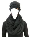 Wrapables Winter Warm Chunky Cable Knit Infinity Scarf and Beanie Set, Black