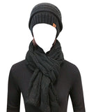 Wrapables Winter Warm Chunky Cable Knit Infinity Scarf and Beanie Set, Black