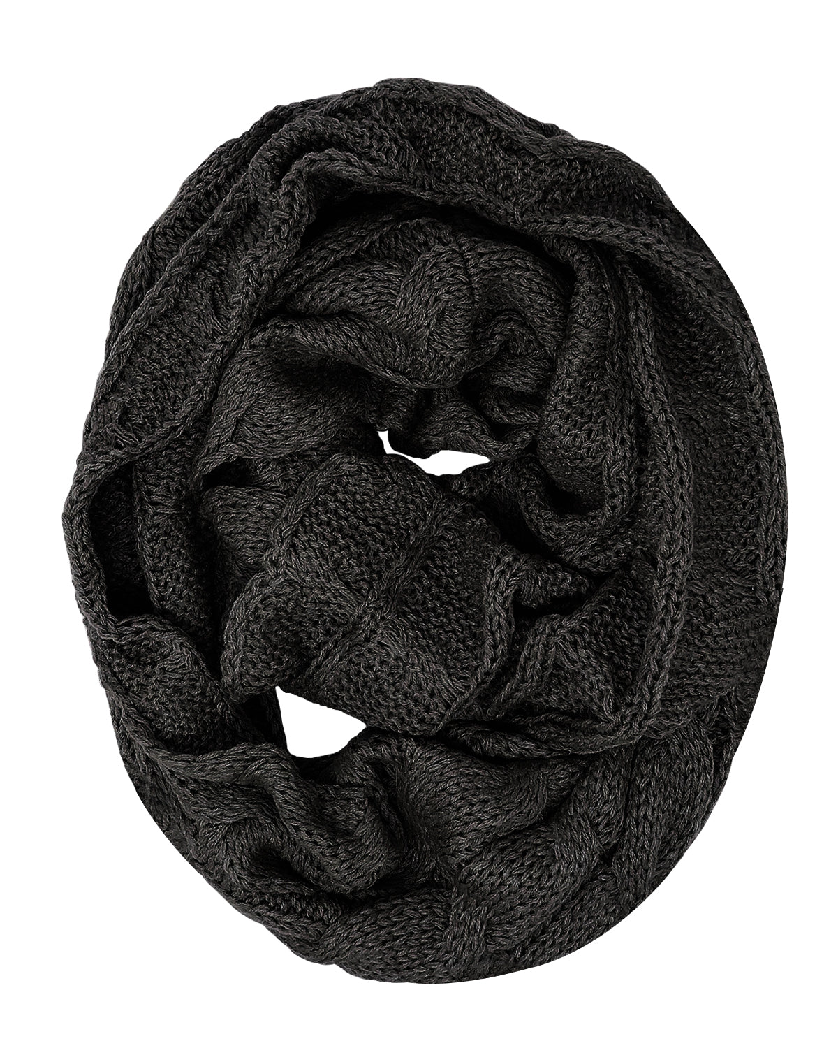 Wrapables Winter Warm Chunky Cable Knit Infinity Scarf and Beanie Set, Black