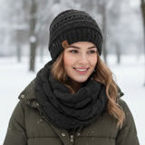 Wrapables Winter Warm Chunky Cable Knit Infinity Scarf and Beanie Set