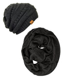 Wrapables Winter Warm Chunky Cable Knit Infinity Scarf and Beanie Set, Black